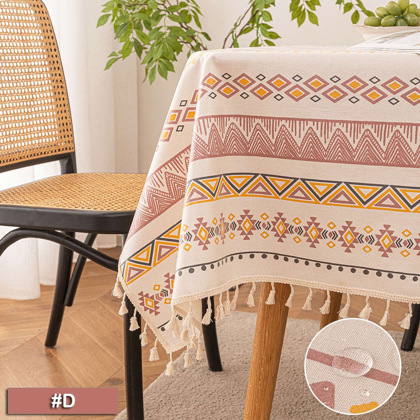 Vintage Boho Tassel Table Cloth Waterproof Cotton Linen Bohemian Tablecloth Patio Outdoor Wrinkle Free Table Protector Covers