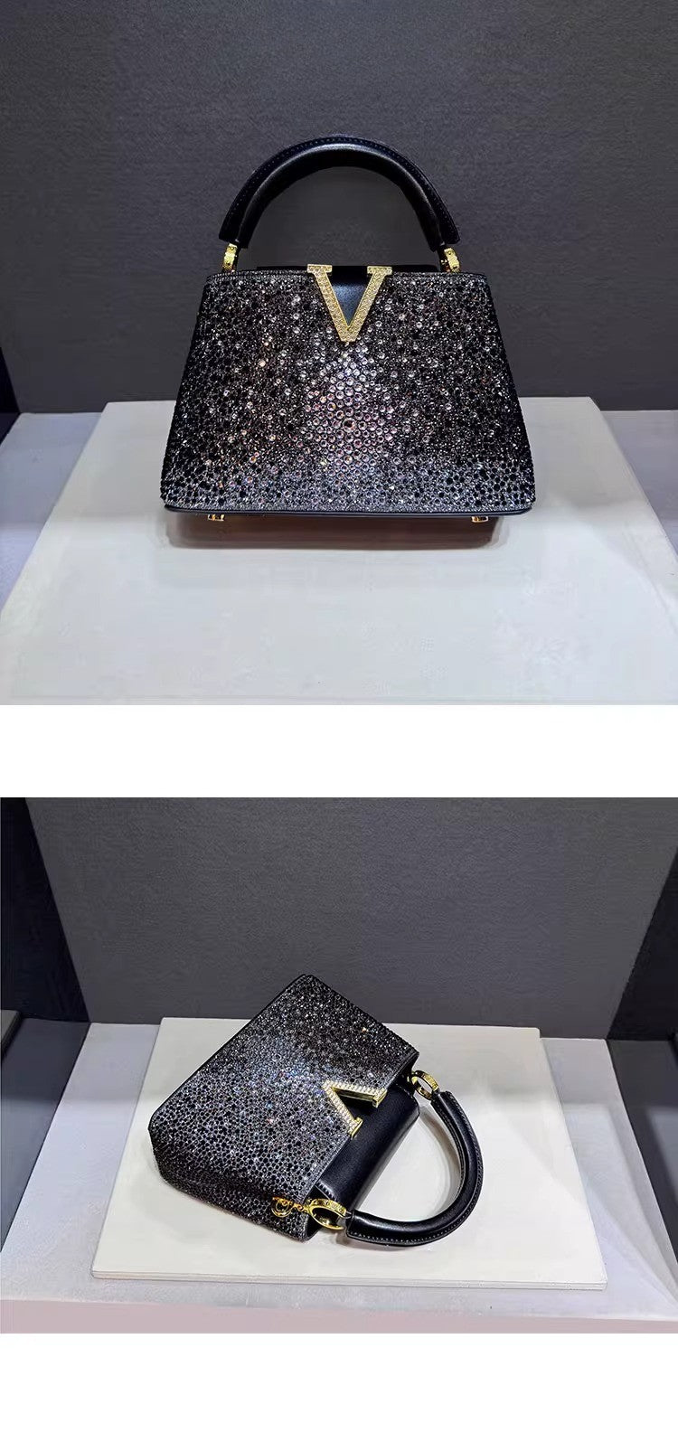 Luxury Brand Leather Diamond Handbag Rhinestone Shoulder Cross-body Tote Bags for Women Bolso Marca Lujo