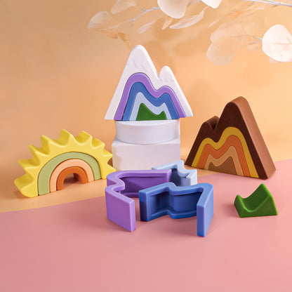 New Children Montessori Arch Bridge Mountains Tunnel Blocks Silicone Toys Baby early Education Colourful Cognitive Blocks Toys