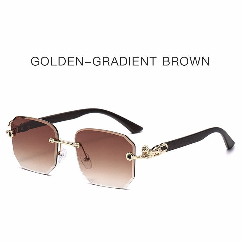 Square Sunglasses For Men Women Fashion Metal Leopard Head Rimless Eyewear Travel And Driving Shades Oculos De Sol UV400