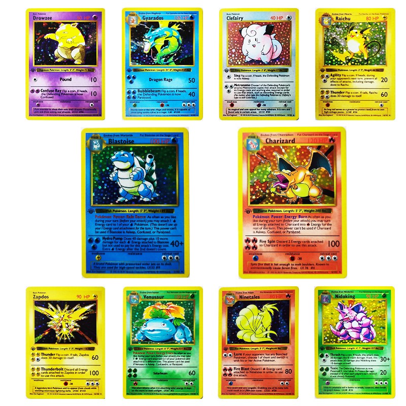 Cartas Colecionáveis Pokémon 1996 1ª Edição Flash Cards Charizard Blastoise Jogo DIY PTCG Jogo Anime Cartas Feitas à Mão Brinquedos de Presente