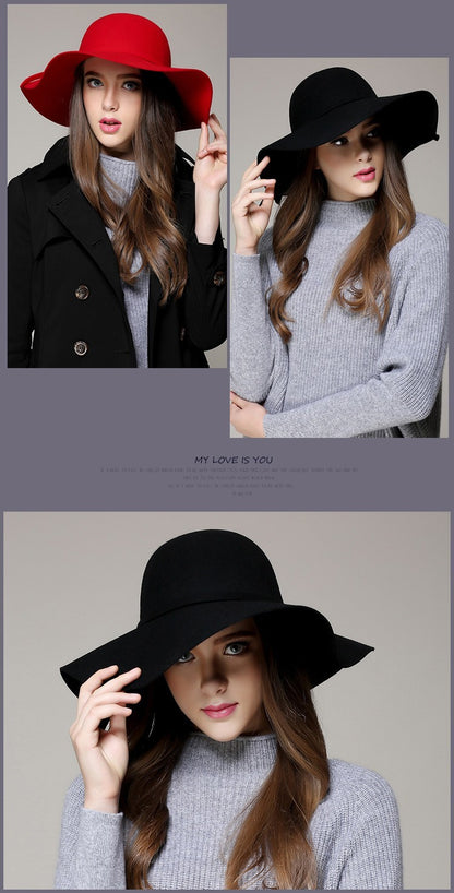 Fashion Winter Fedora Hats for Women Hat Vintage Bowler Jazz Top Cap Felt Wide Brim Floppy Sun Beach Cashmere Church Caps