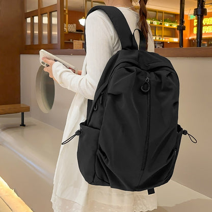Korean Style Simple Solid Color Zipper Computer Backpack, School and Commuting Backpack
