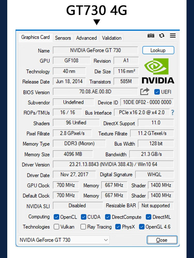 Placa de vídeo de baixo perfil SRhonyra GT730 RX550 GT1030 GTX1050 1050Ti 4GB, GPU de baixo perfil para SFF, PCs industriais e mini PC OPS