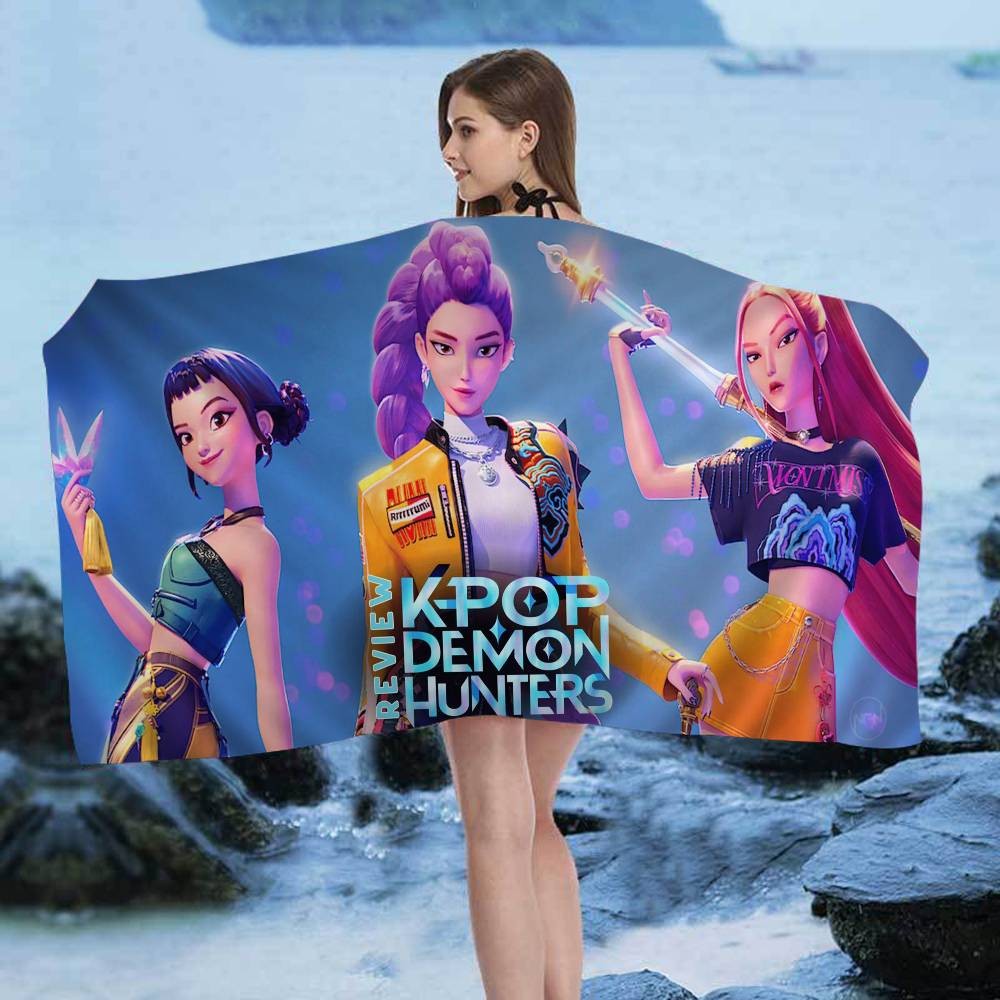 Kpop D-demon Hunters Beach Towels Shower Towel Sauna Travel Spa Microfiber Quick Dry Gym Accessories Cute Room Decor