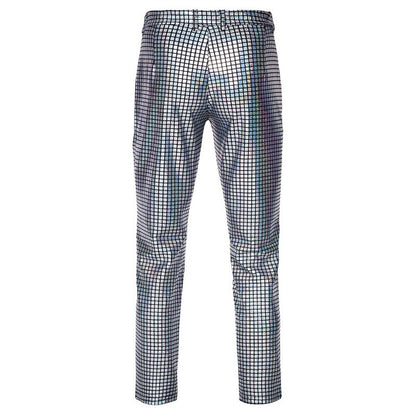 Novas Calças Masculinas Luxuosas de Terno Xadrez com Lantejoulas Moda Masculina Festa de Dança Bar KTV Casual Calças Pequenas Elásticas
