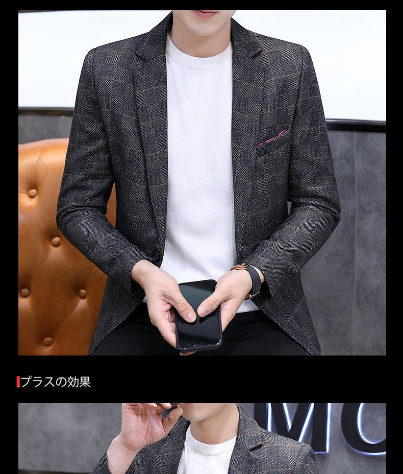 The 2025 autumn checkered suit jacket is a stylish, cool, casual, business and trendy Korean-style fitted suit jacket top