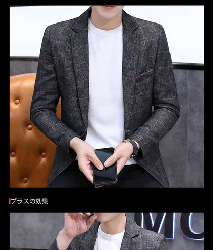 The 2025 autumn checkered suit jacket is a stylish, cool, casual, business and trendy Korean-style fitted suit jacket top