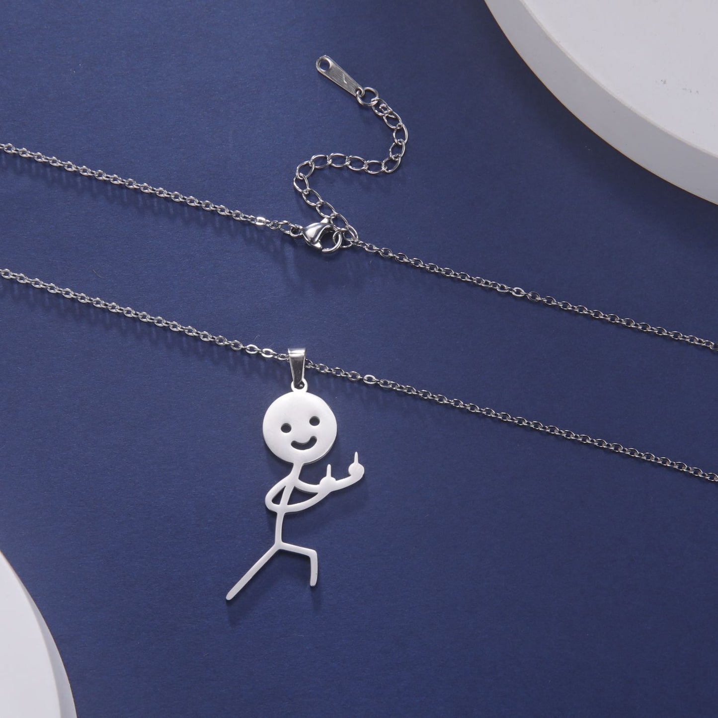 Skyrim Hip Hop Doodle Necklace for Men Women Stainless Steel Long Neck Chain Fashion Middle Finger Stickman Jewelry New