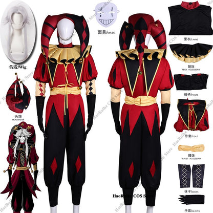 In Stock The Freak Circus Pierrot Clown Full Set Cosplay Costume Wigs Halloween Horror Roleplay Clothing Clothes Unisex Mask Hat