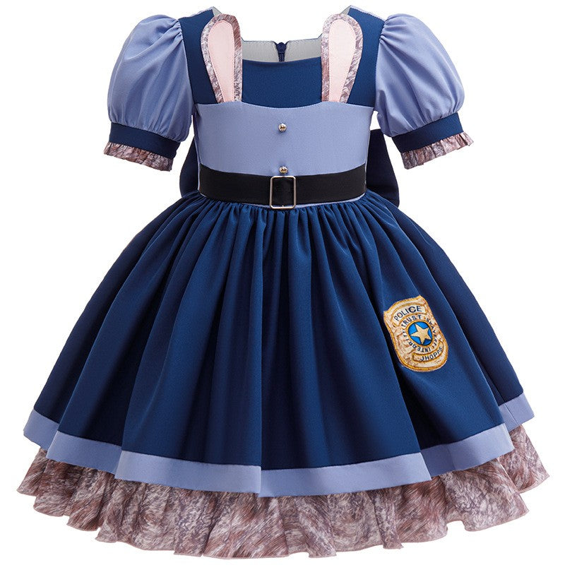 Kids Girls Cute Rabbit Police Officer Fancy Costume Dress Outfit for Halloween Cosplay Birthday Purim Carnival Stage Party Wear