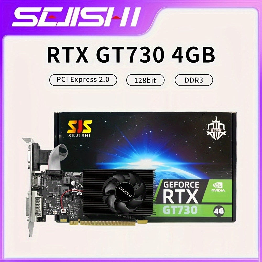 Placa de Vídeo SEJISHI GeForce GT730 Placas Vga 4GB DDR3 128Bit Placa Gráfica de Computador NVIDIA Game PC GT 730 4GD3 HD DVI