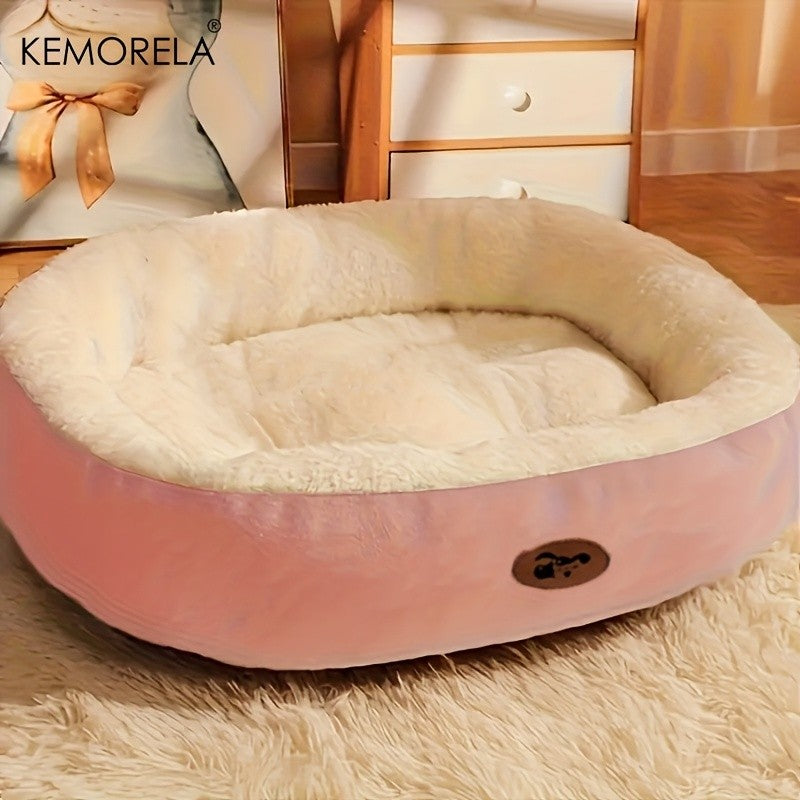 Cama Oval de Pelúcia para Cães e Gatos, Almofada Grossa Lavável à Máquina para Cães e Gatos de Pequeno, Médio e Grande Porte para Todas as Estações