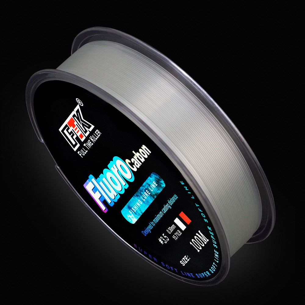 Linha de Pesca FTK 100M com Revestimento de Fluorocarbono 0.14mm-0.5mm 4.13LB-34.32LB Linha Monofilamento de Fibra de Carbono Linha de Pesca de Carpa Sinking Line