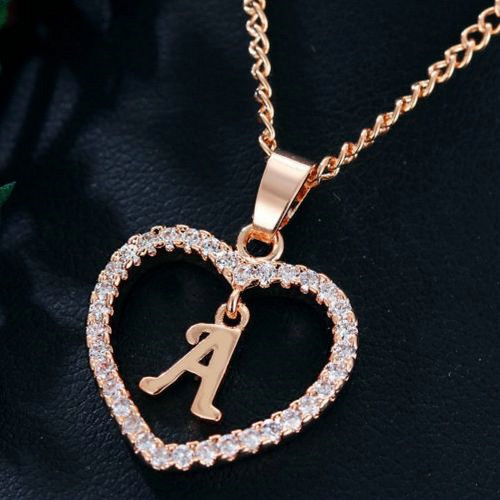 Customizable Love Pendant Necklace with Zircon 26 Letter Initial Jewelry for Men And Women