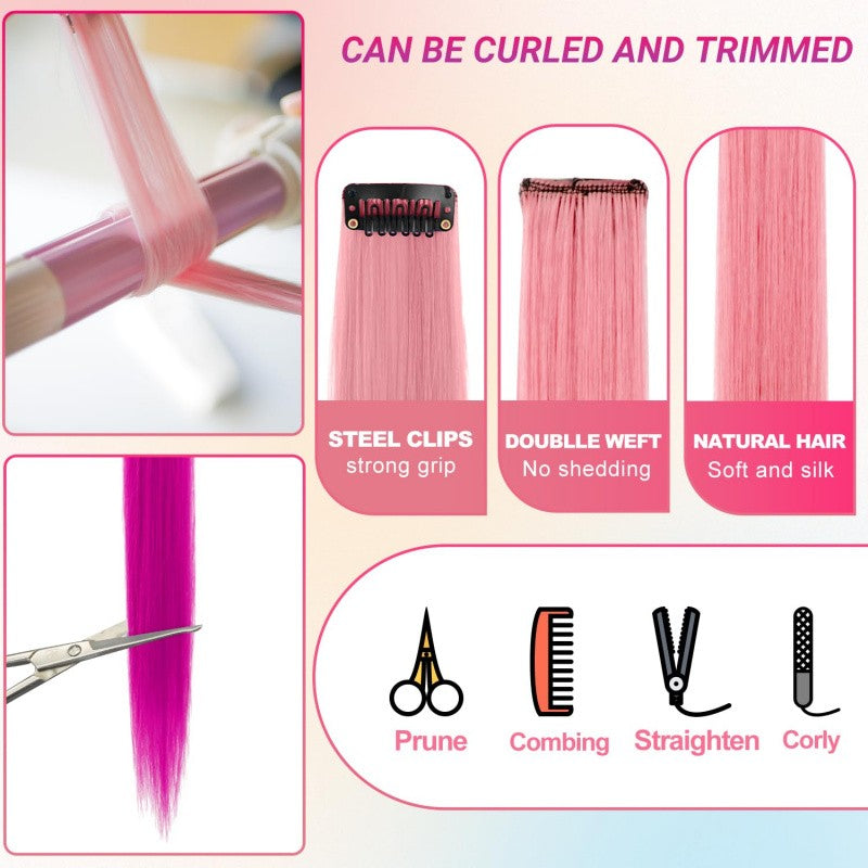 1 5 11 Peças/lote de Extensões de Cabelo Tic Tac Mechas de Várias Cores Sintéticas 22 polegadas Peças de Cabelo Arco-Íris para Meninas Mulheres Crianças