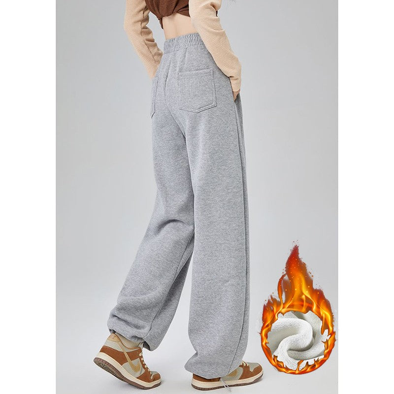 Winter Lady Snow Warm Thin Straight Leg Pants Girls Classic Daily Plush Trousers Women High Waist Thermal Fleece Pants