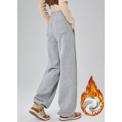 Winter Lady Snow Warm Thin Straight Leg Pants Girls Classic Daily Plush Trousers Women High Waist Thermal Fleece Pants
