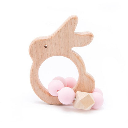 Wooden Rattle Teether Baby Toys Crochet Beads Baby Teether Baby Nursing Bracelet Rattle Chewable Teething Beads For Kids Gifts