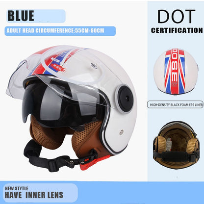 Capacete de proteção certificado pelo DOT, capacetes vintage de lente dupla, capacete de corrida para todas as estações