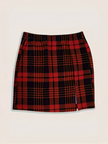 Women's fashionable new checked casual versatile women's large-sized mid-length skirt, two-piece set