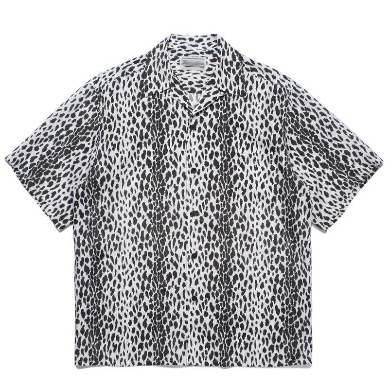 Pdmcms 23ss Gradient Leopard Print High Street Style Casual Handmade Silk Hawaiian Short Sleeved Shirt For Men