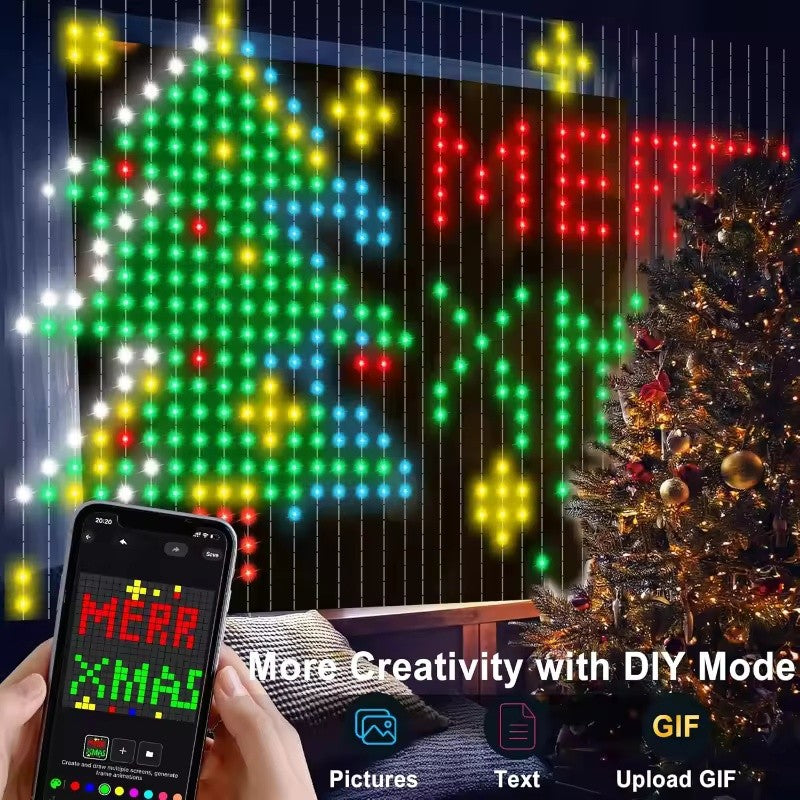 RGB Curtain String Lights Music Sync Text Display Fairy Light App Controlled DIY Christmas Curtain Light Wall Room Decor 3M