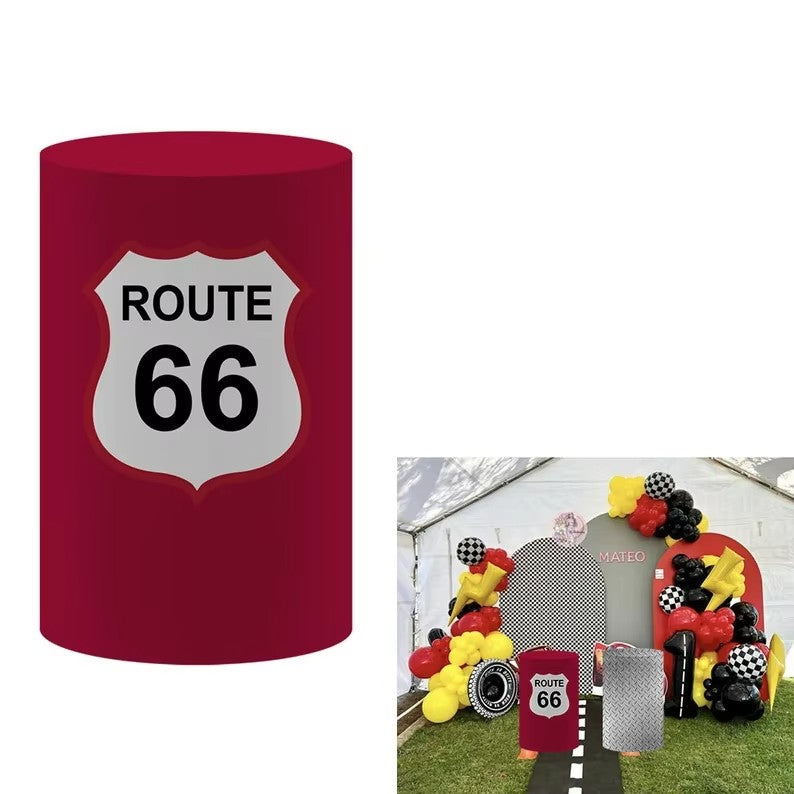 Race Car Theme Cylinder Covers Decor Elastic Racing Party Backdrop Pedestal Cover Baby Shower Birthday Custom Name Desserts