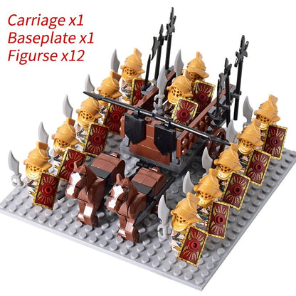 Castelo Medieval Cavaleiros Guerreiros Espartanos Cruzados Legião Romana Infantaria Cavalo de Guerra Carruagem Blocos de Montar Brinquedo de Figuras