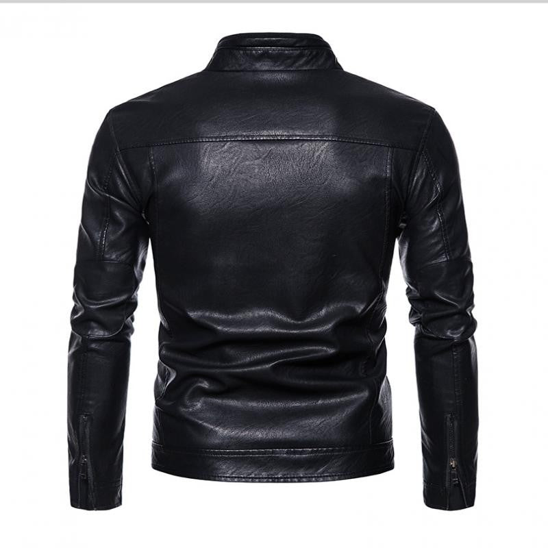 Spring Autumn Men Motorcycle Jacket Retro Slim Fit Casual Coat Stand Collar Leather Jackets Zipper Outerwear Windproof PU Coat