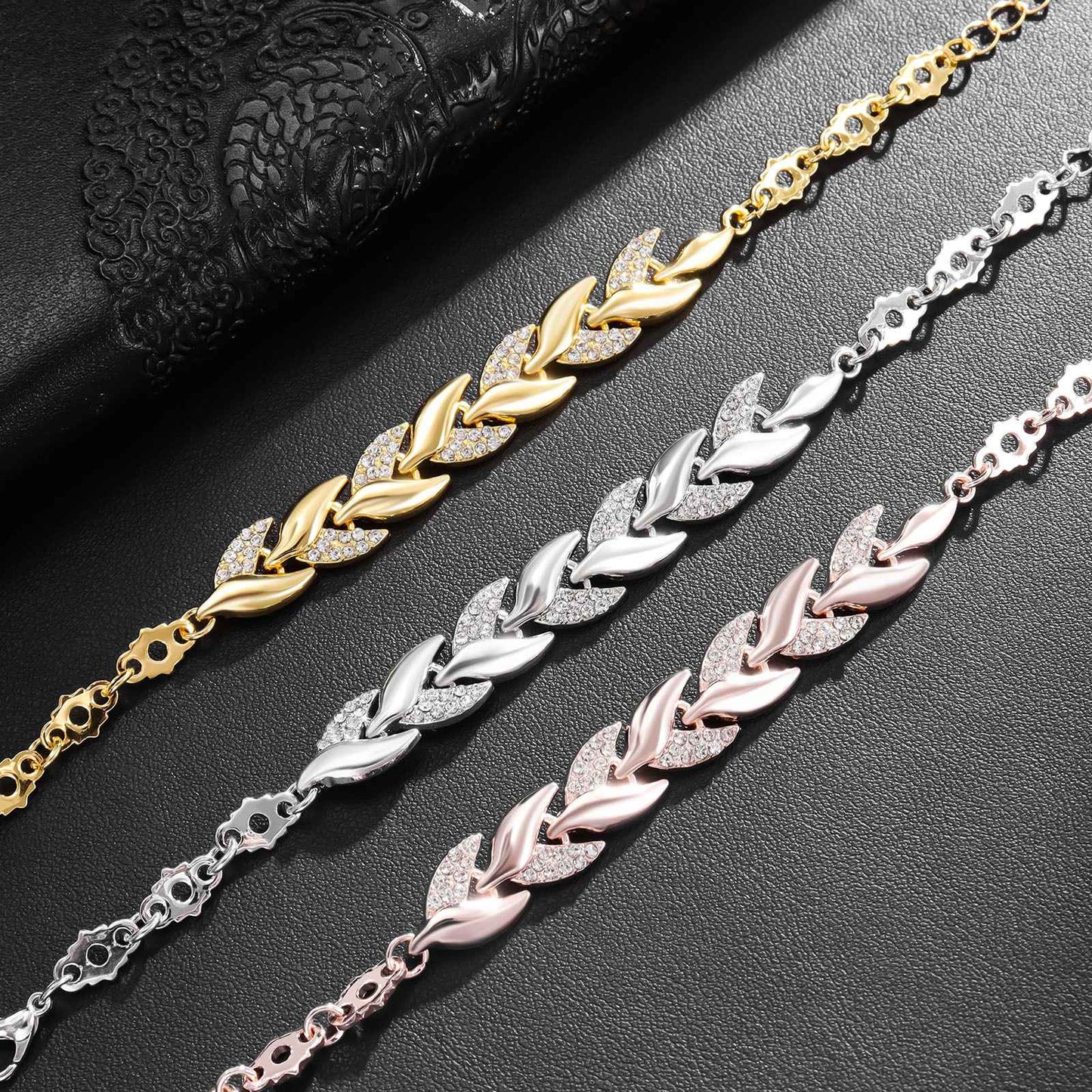 Pulseira de Luxo Love Folha Trançada com Cristais, Braceletes de Casamento para Mulheres, Presentes de Aniversário, Dia dos Namorados, Joias Estéticas