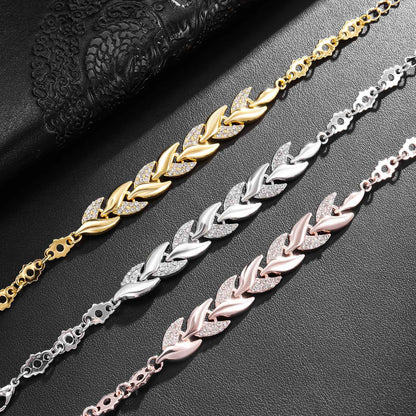 Pulseira de Luxo Love Folha Trançada com Cristais, Braceletes de Casamento para Mulheres, Presentes de Aniversário, Dia dos Namorados, Joias Estéticas