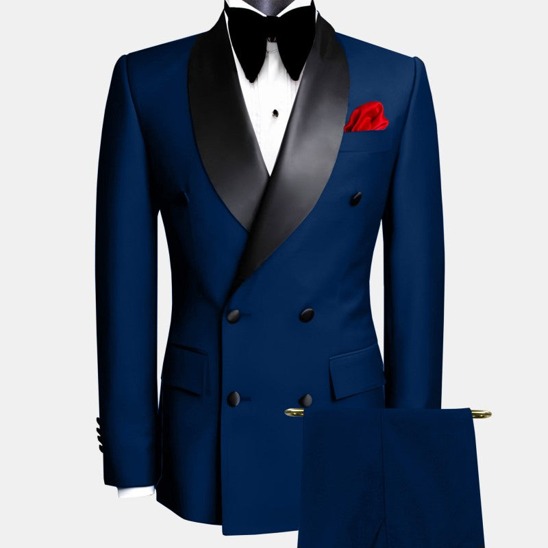 Men Suit Black 2 Pieces Double Button With Black Lapel For Wedding Groom Business Birthday Banquet Work Suit Jacket And Pants