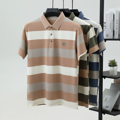 luxury wide stripe color blocked short sleeve polo shirt high-end brand letter embossed T-shirt fashion breathable men's wear