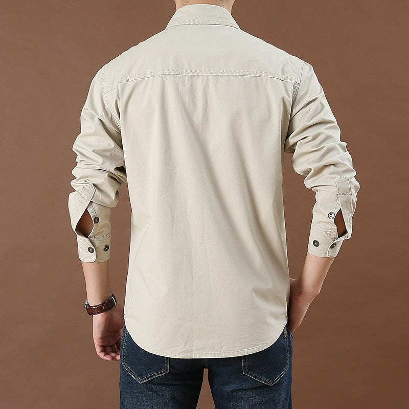 100% Cotton High Quality Spring Fall Fashion Men's Long-Sleeve Solid Color Casual Shirt Multi Pocket 6XL Large Size Cargo Jacket