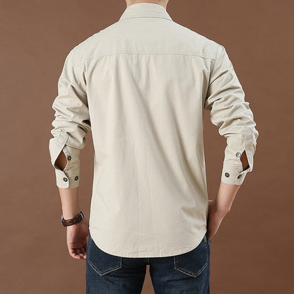 100% Cotton High Quality Spring Fall Fashion Men's Long-Sleeve Solid Color Casual Shirt Multi Pocket 6XL Large Size Cargo Jacket