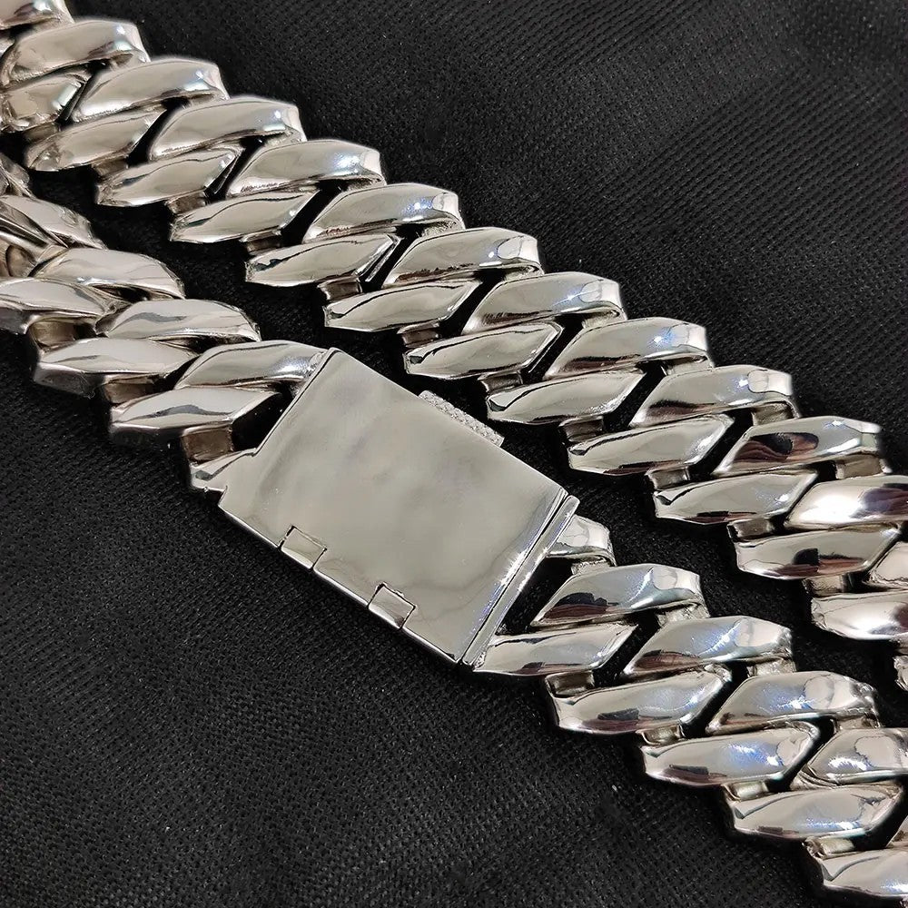 Colar Masculino/Feminino Folheado a Ouro Branco/18k com Corrente Cubana Grossa de 15mm com Duas Fileiras de Zircônias Cravejadas, Joia de Hip Hop com Zircônias Cravejadas, Presente
