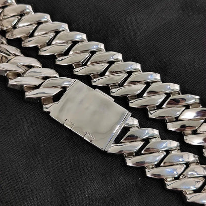 Colar Masculino/Feminino Folheado a Ouro Branco/18k com Corrente Cubana Grossa de 15mm com Duas Fileiras de Zircônias Cravejadas, Joia de Hip Hop com Zircônias Cravejadas, Presente