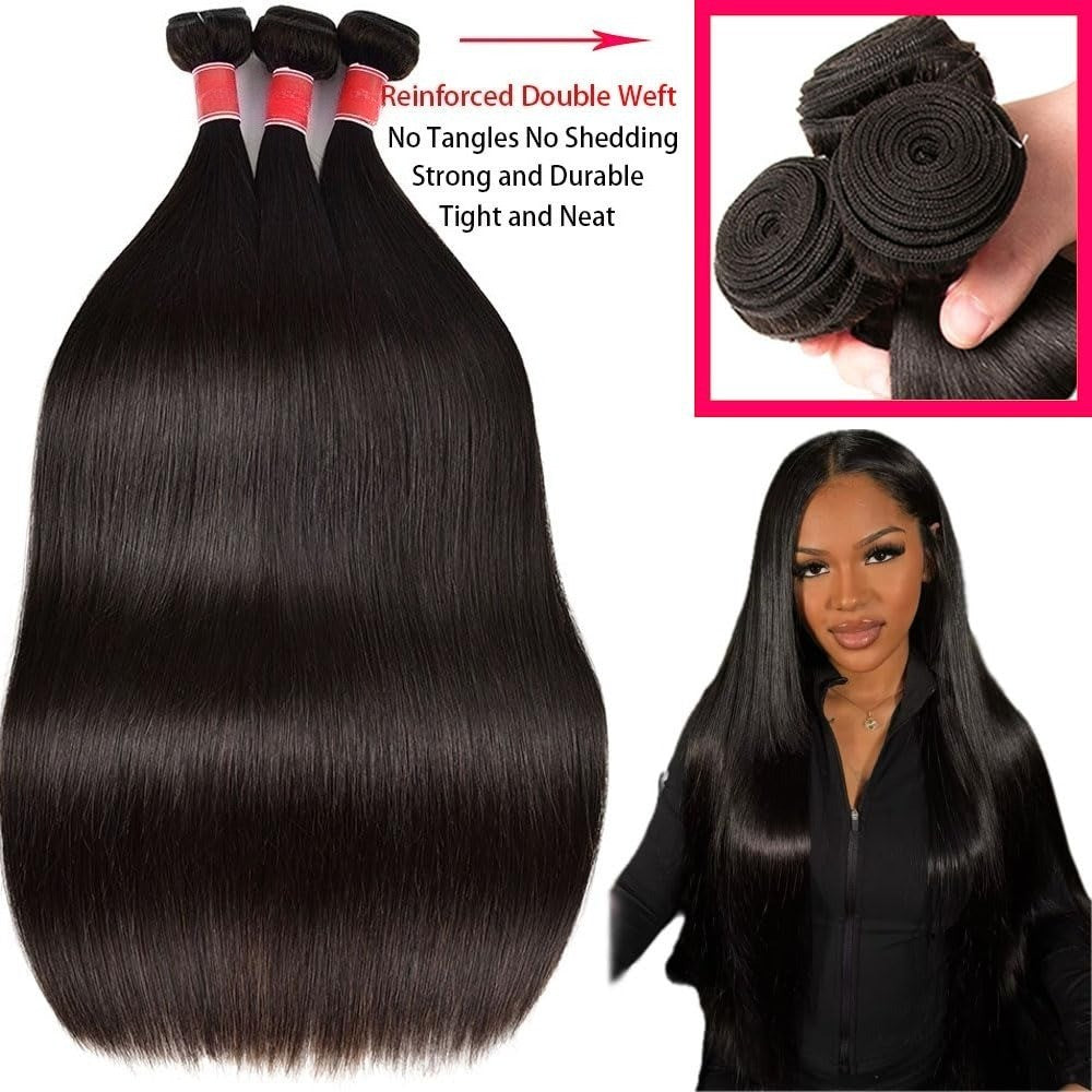 Cabelo Humano Liso de 12-32 Polegadas, 100% Não Processado, Tecer Brasileiro, 3 Pacotes, Extensões de Cabelo Preto Sedoso, Cabelo Cru, Rápido de Tecer