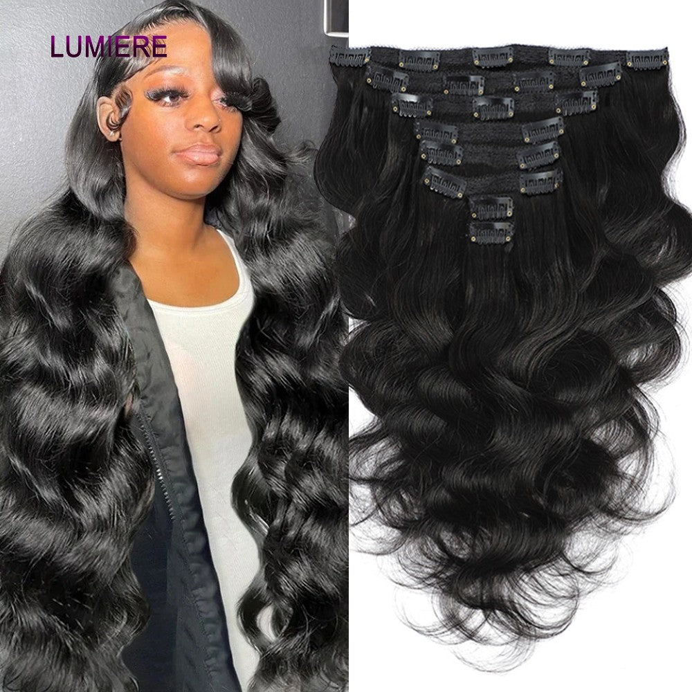 Body Wave Clips In Human Hair Extensions Brazilian 100% Virgin Raw4B 4C Afro Kinky Culy  Hair Clips in 8Pcs/Set For Women 18A