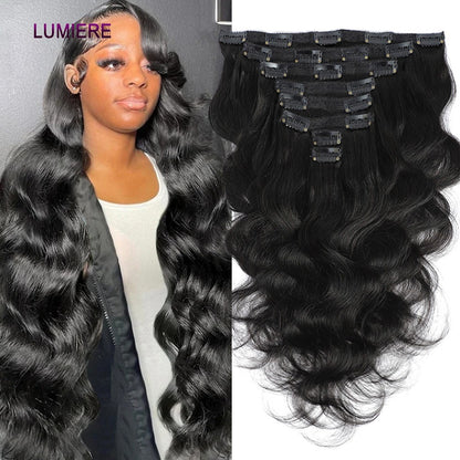 Body Wave Clips In Human Hair Extensions Brazilian 100% Virgin Raw4B 4C Afro Kinky Culy  Hair Clips in 8Pcs/Set For Women 18A