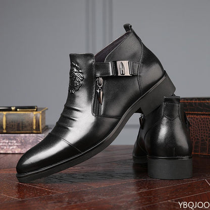 Botas Masculinas de Inverno Elegantes Cano Curto Antiderrapantes Couro Sapatos Britânicos Zíper Botas Cavaleiro Preto Bico Fino Plataforma Punk Botas Masculinas Botas