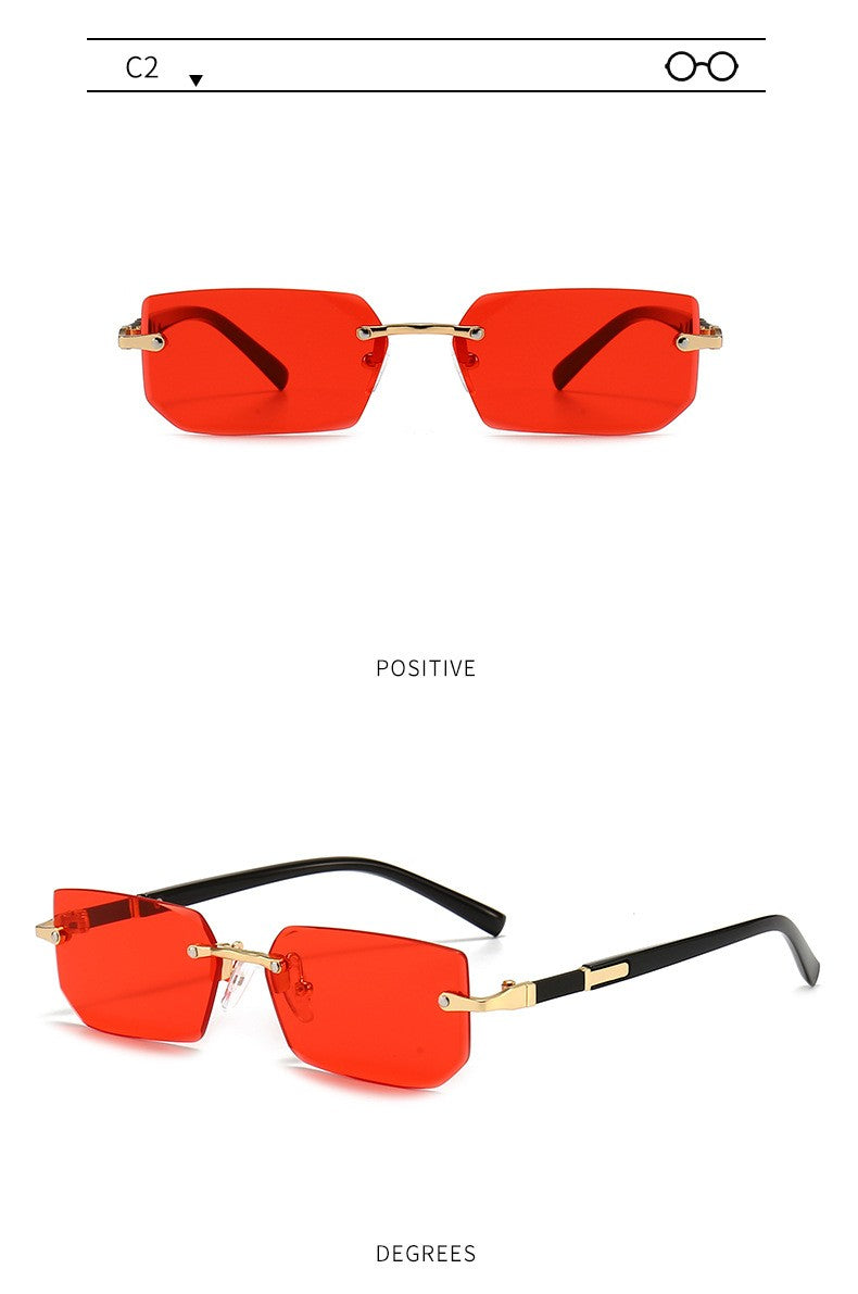 Óculos de Sol Retangulares sem Aro Modernos Populares Femininos Masculinos Óculos de Sol Pequenos Quadrados Para Mulheres Homens Viagem de Verão Oculos