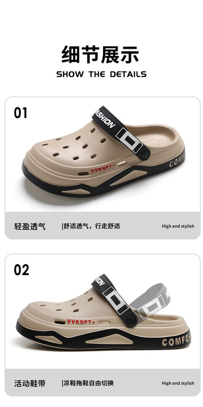 2025 NEW Men Clogs Slippers Fashion Hole Shoes Beach Sandals Indoor House Flats Shoes Lightweight Soft Bathroom Slides