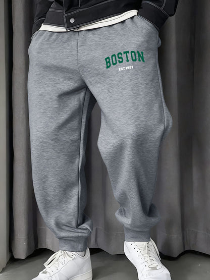 Boston Letter Simple Printing Male Sweatpants Soft Warm Britches Autumn Street Long Pants Hip Hop Fashion All-Match Trousers