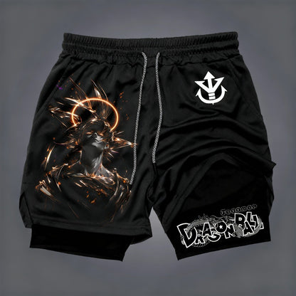 Shorts Masculino Dragon Ball Camada Dupla Son Goku Verão Anime Japonês Falso Duas Peças Esportivo Fitness Secagem Rápida