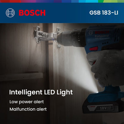 Bosch GSB 183 Parafusadeira Furadeira de Impacto a Bateria Sem Escovas 56Nm Torque Ferramentas Elétricas Multiuso para Madeira Pedra Metal