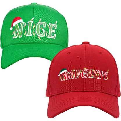2 Pcs Christmas Hat for Men Women Christmas Baseball Cap Red Naughty Hat Green Nice Hat Christmas Beanie Santa Hat Perfect for