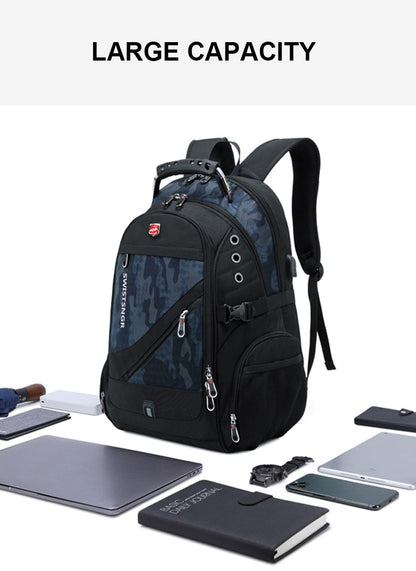 Mochila Masculina Antifurto Impermeável para Notebook de 17 polegadas com Carregamento USB, Mochila de Viagem de Negócios e Escolar Masculina