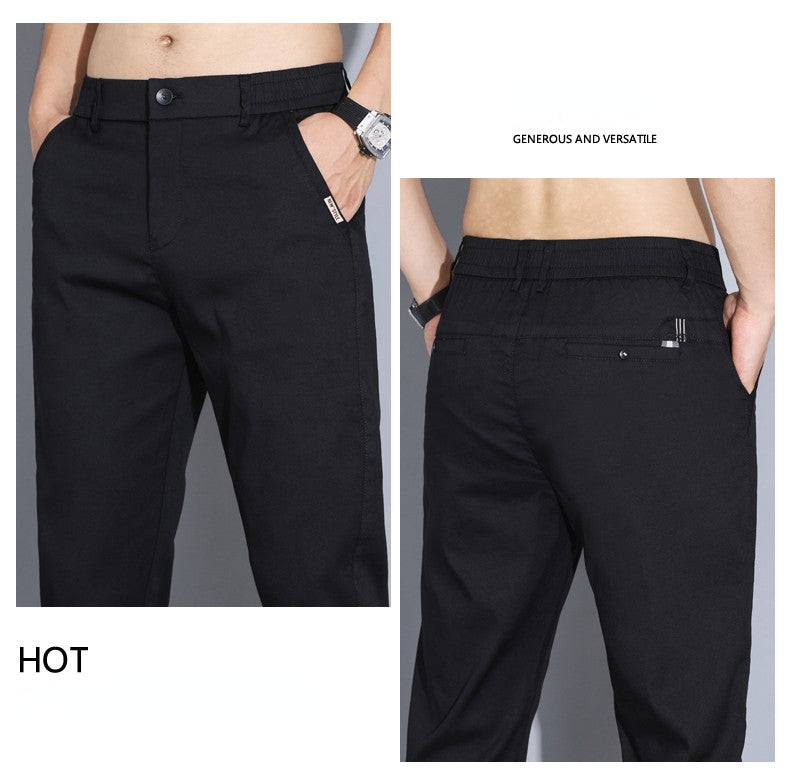 2024 Summer Thin Men Straight Casual Men's Pants Slim Stretch Elastic Waist Male Trousers Solid Color Brand Clothing Coffee